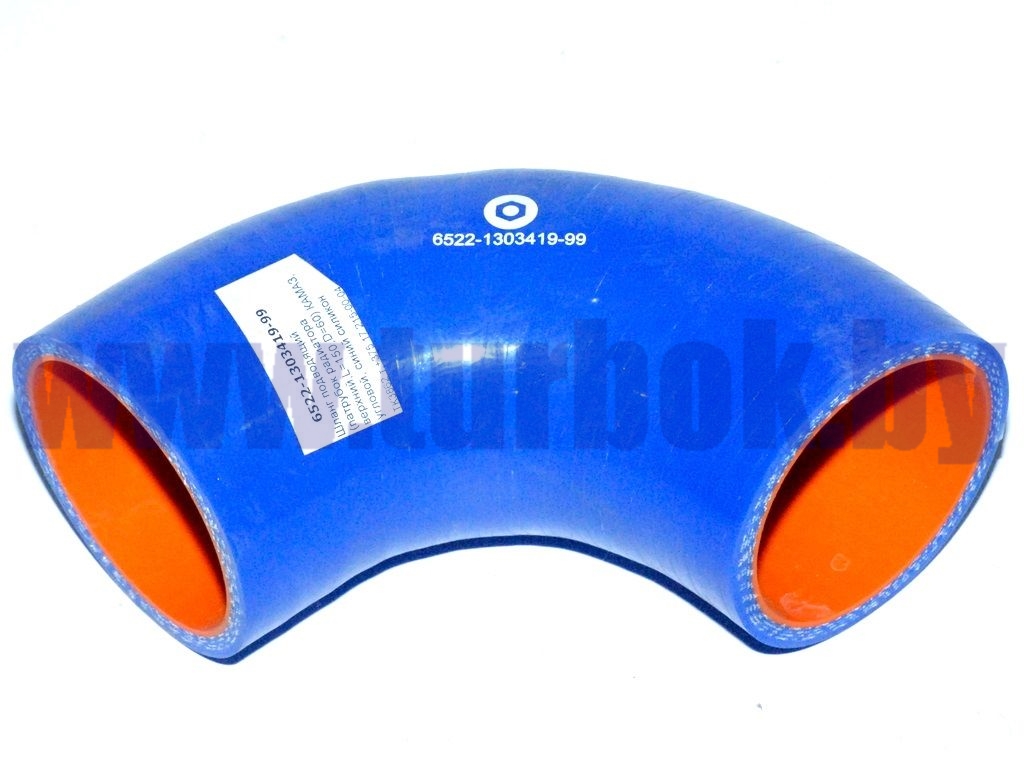 Шланг подводящий угловой (патрубок радиатора верхний,L=150,D=60) КАМАЗ, синий силикон